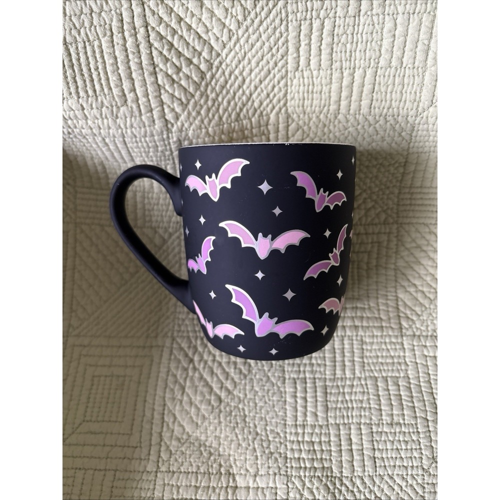 Cobwebs And Cauldrons Purple Pink And Black  Matte Bat Mug Cup Halloween